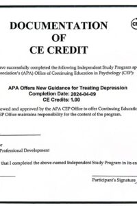 گواهی آموزش رویکردهای نوین در درمان افسردگی از APA فائزه کمالی