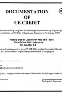 گواهی آموزش مداخلات درمانی اختلال دوقطبی در کودکان و نوجوانان فائزه کمالی